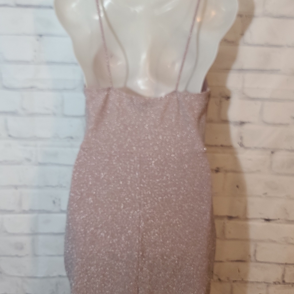 Lulu's Blush Pink Metallic Short Party Stretchy Dress Med - Picture 9 of 10